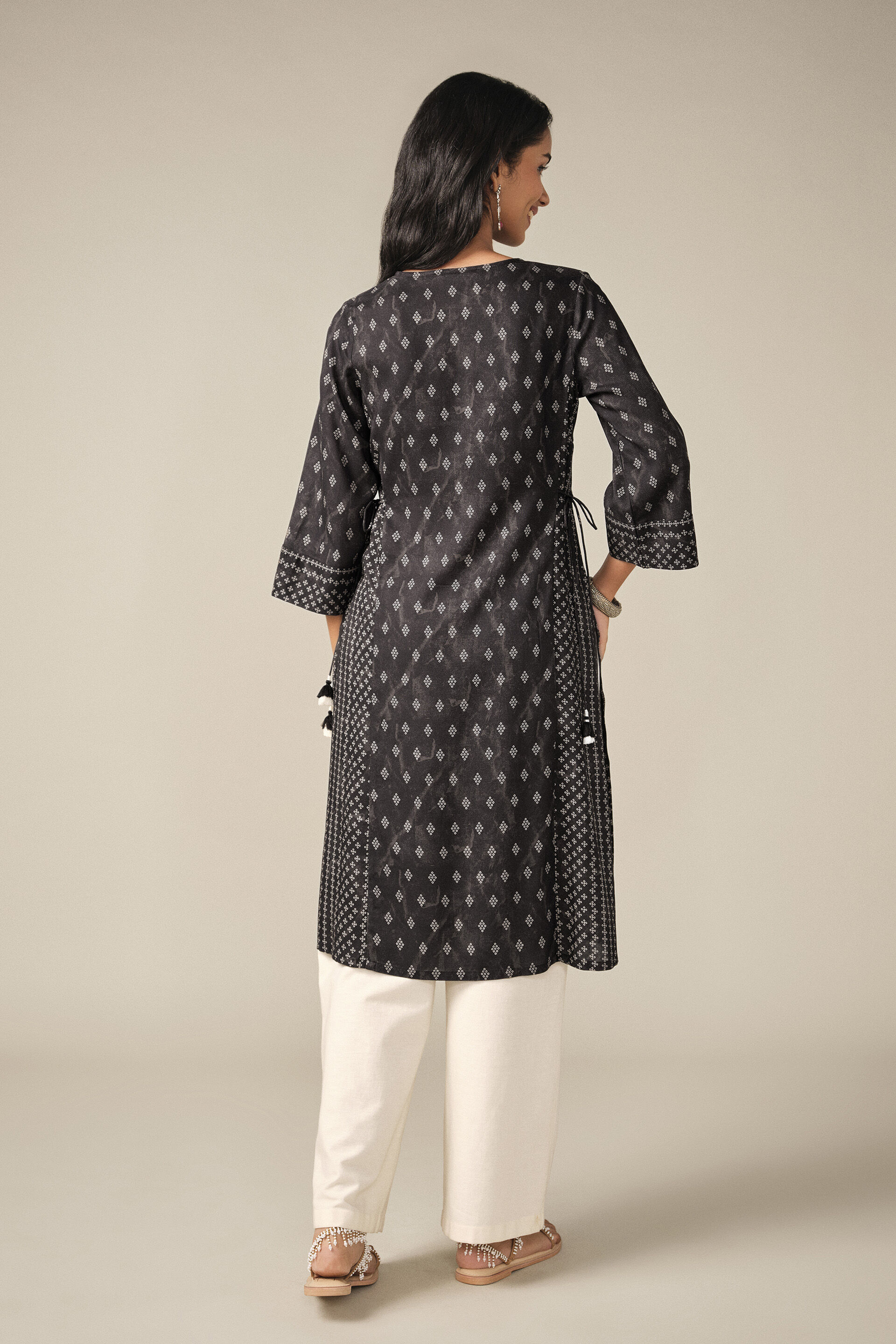 Printed A-line Kurta in Black, Black, image 6